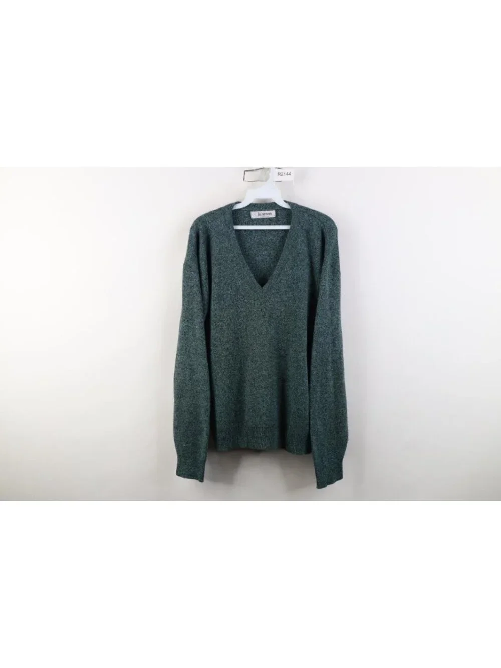 Vintage 70s Streetwear Mens Large Blank Knit V-Neck Sweater Heather Green USA